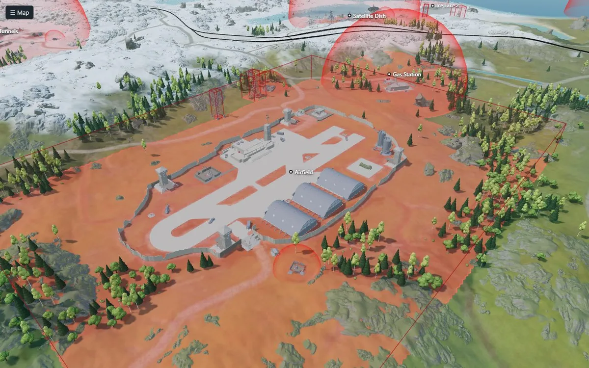Airfield with the no-build zones in red