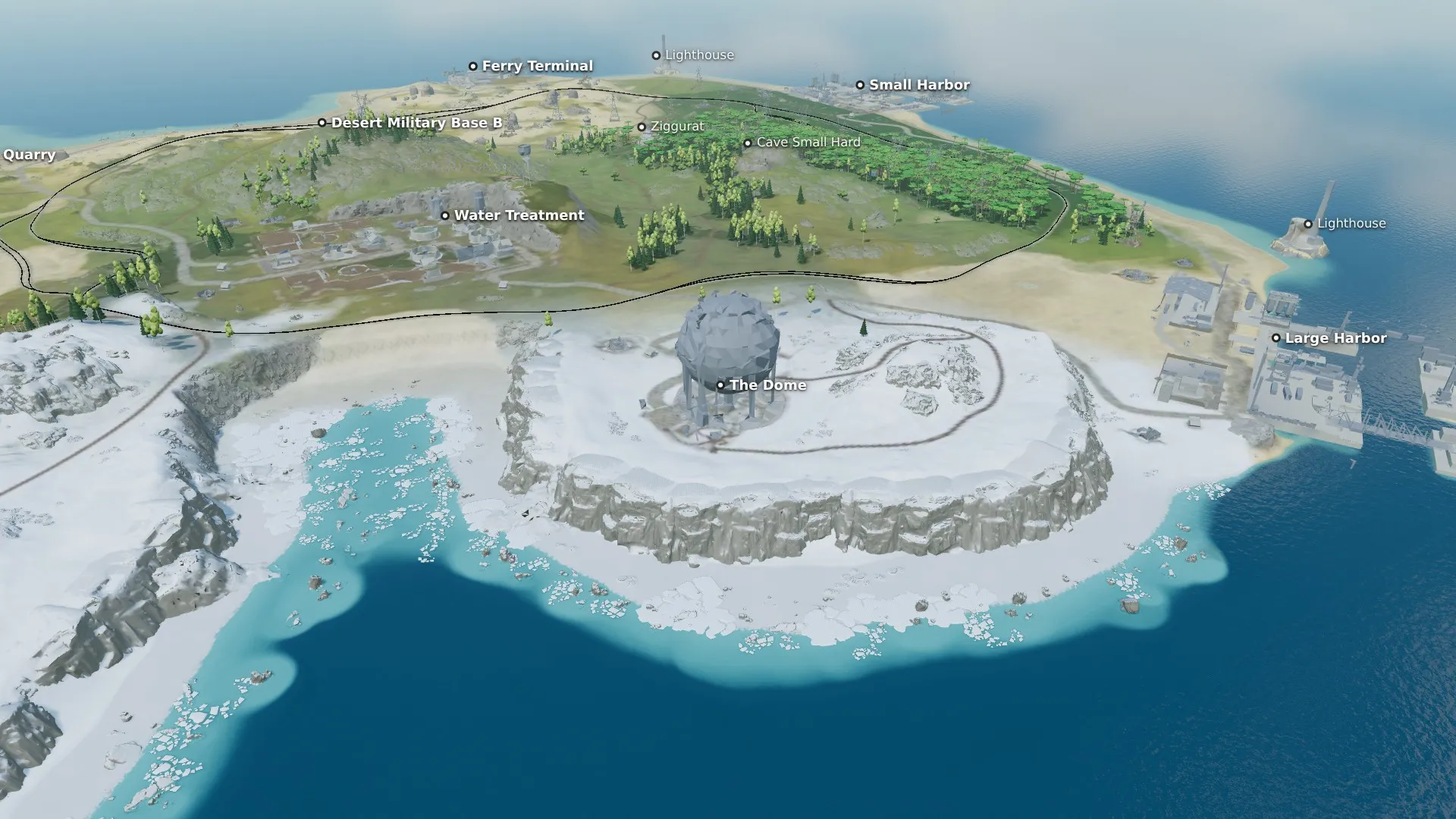 The Small, no safe zones example map in the 3D view