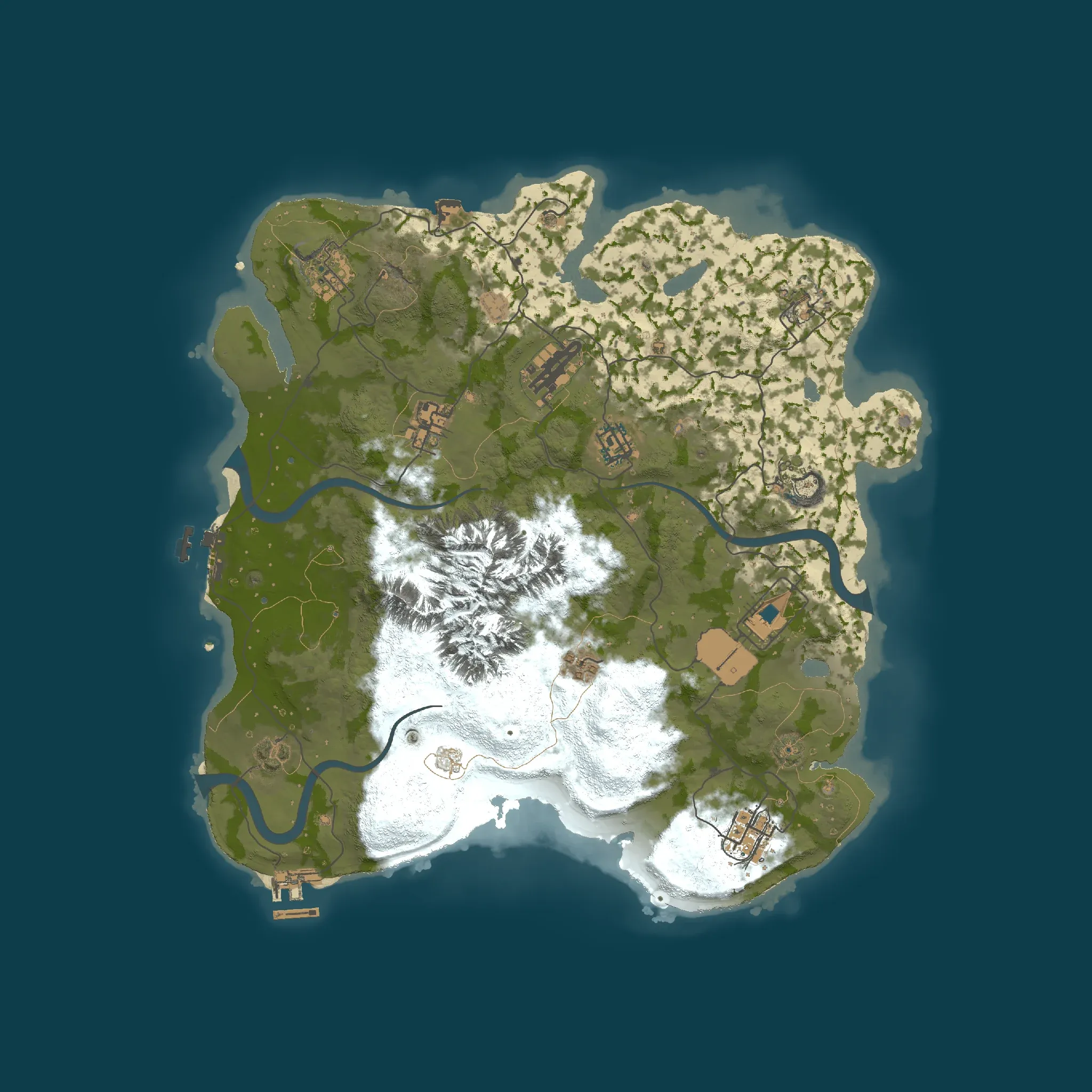 The Highlands example map, seen from above