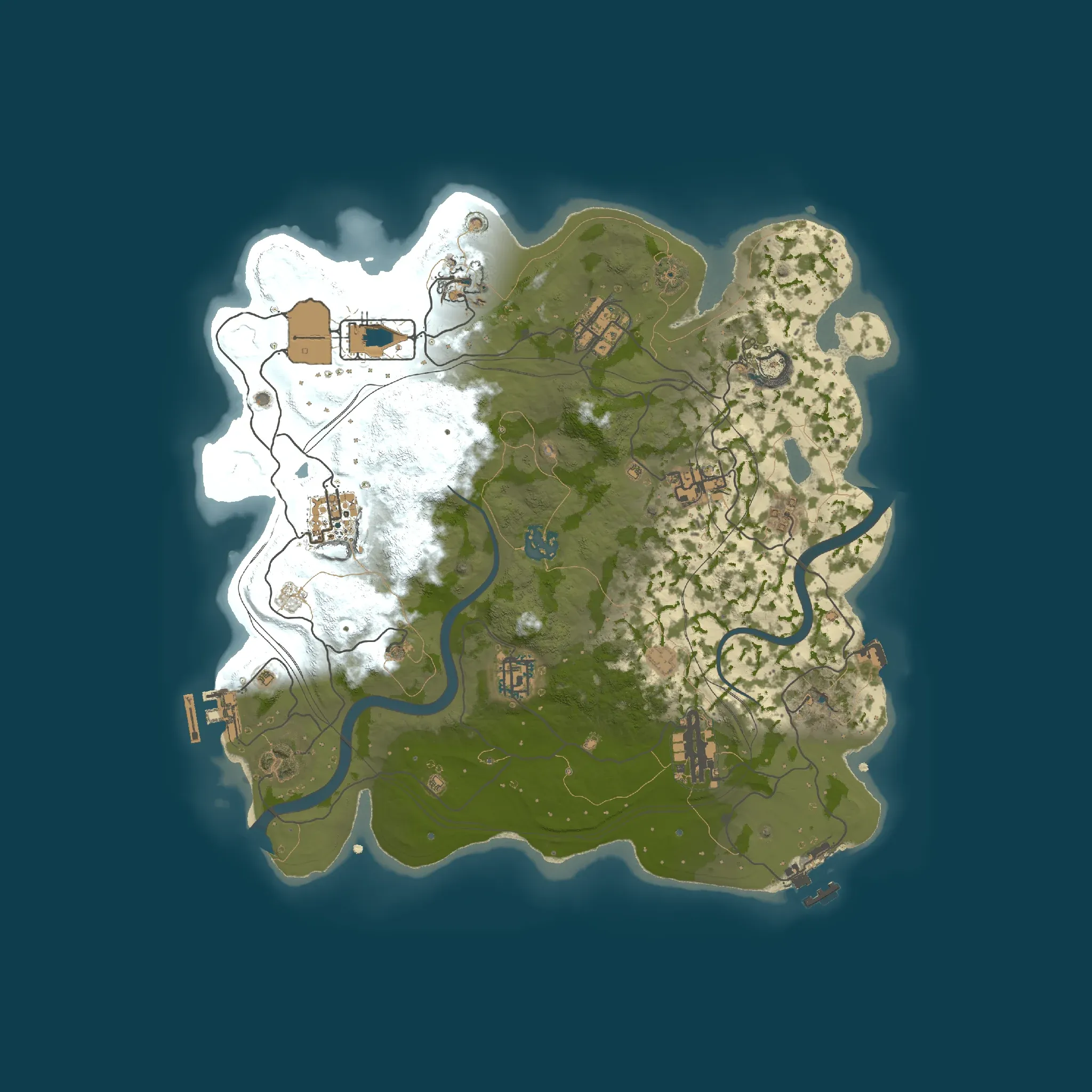 The Bandit Camp in the middle example map, seen from above