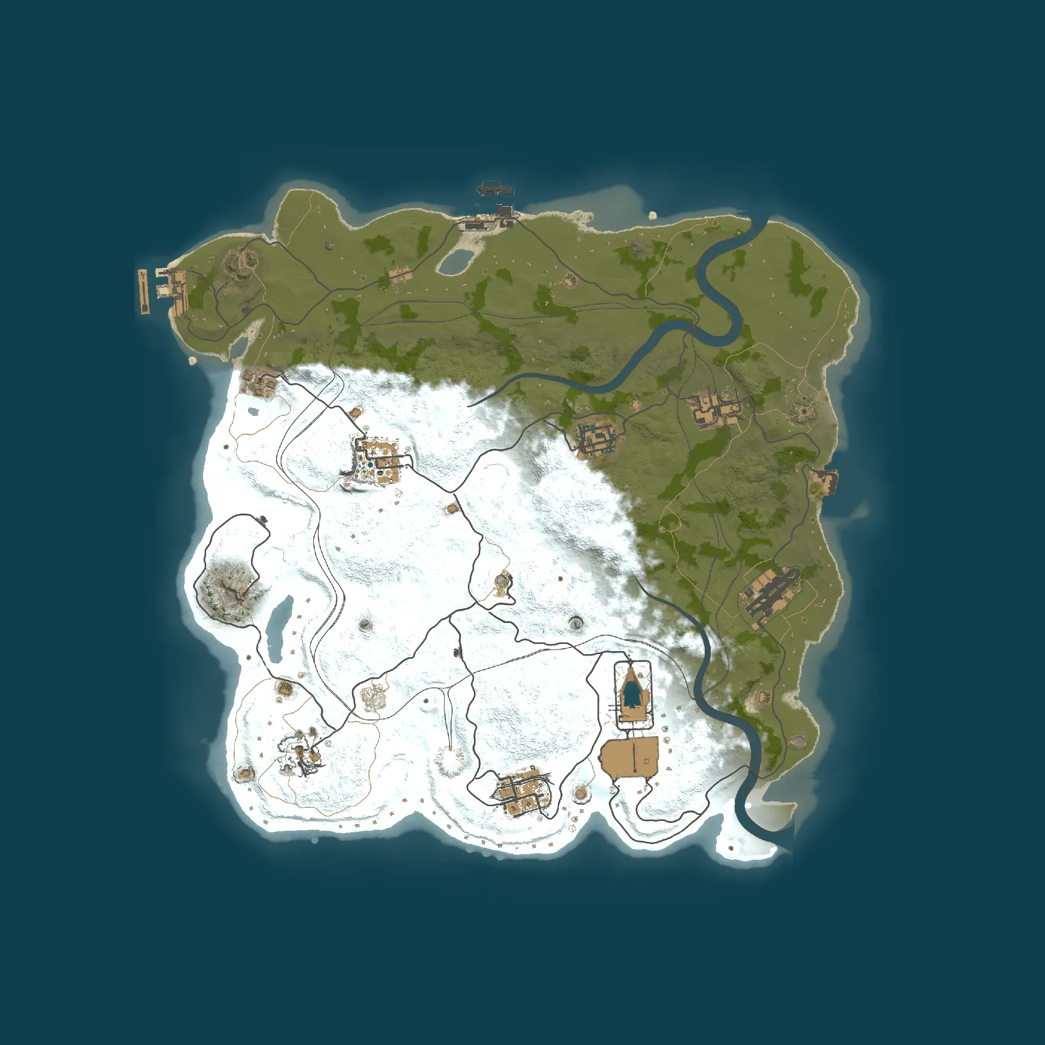 The Snowbound example map, seen from above