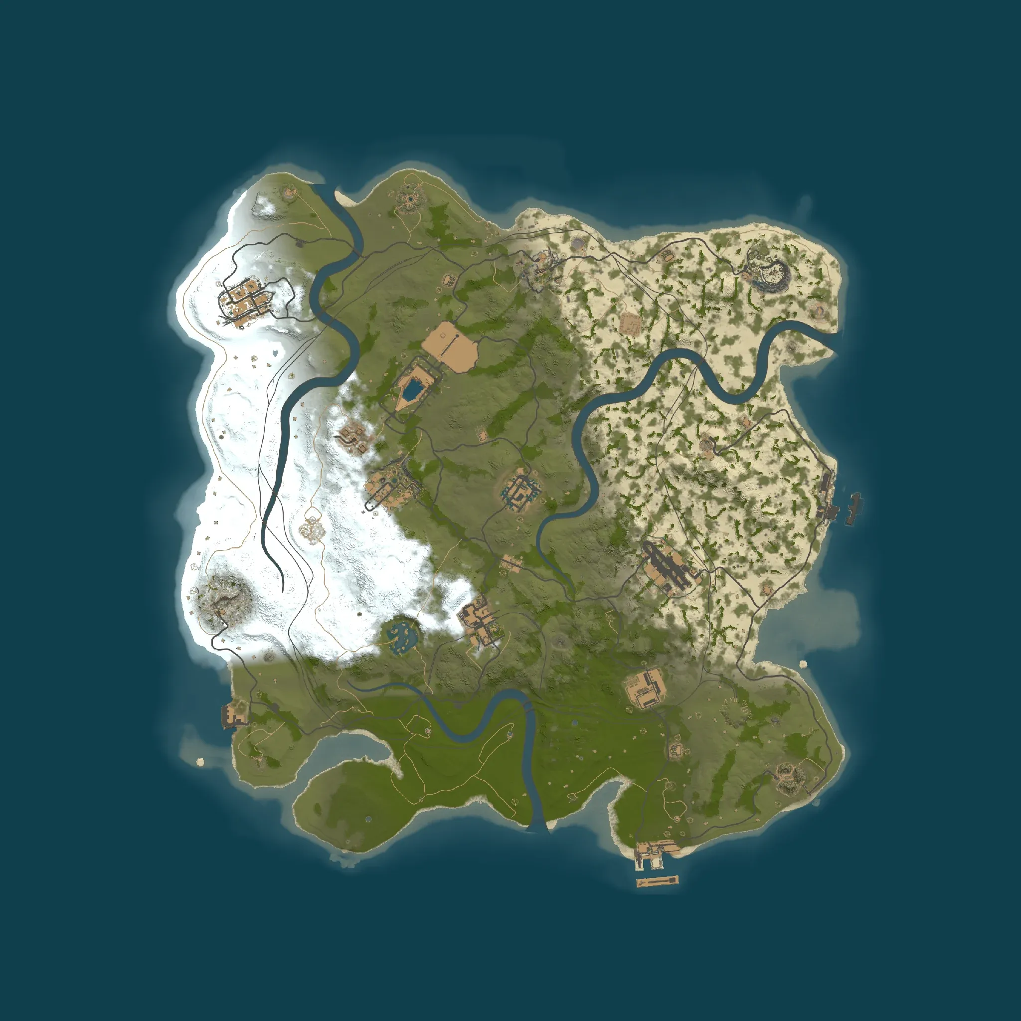 The Every big monument example map, seen from above
