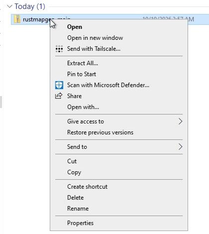 Right-click on rustmapgen-main.zip: Extract All… in the menu